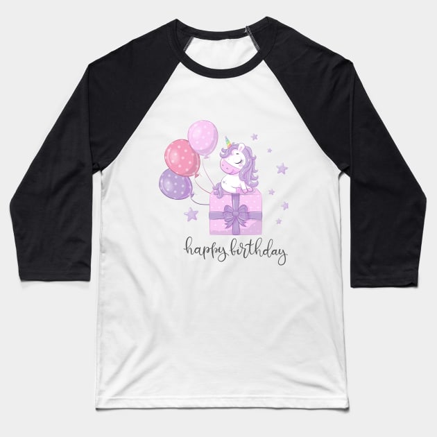 happy birthday greeting card with unicorn Baseball T-Shirt by Tshirt lover 1